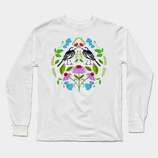 Wagtail Folk Illustration Long Sleeve T-Shirt